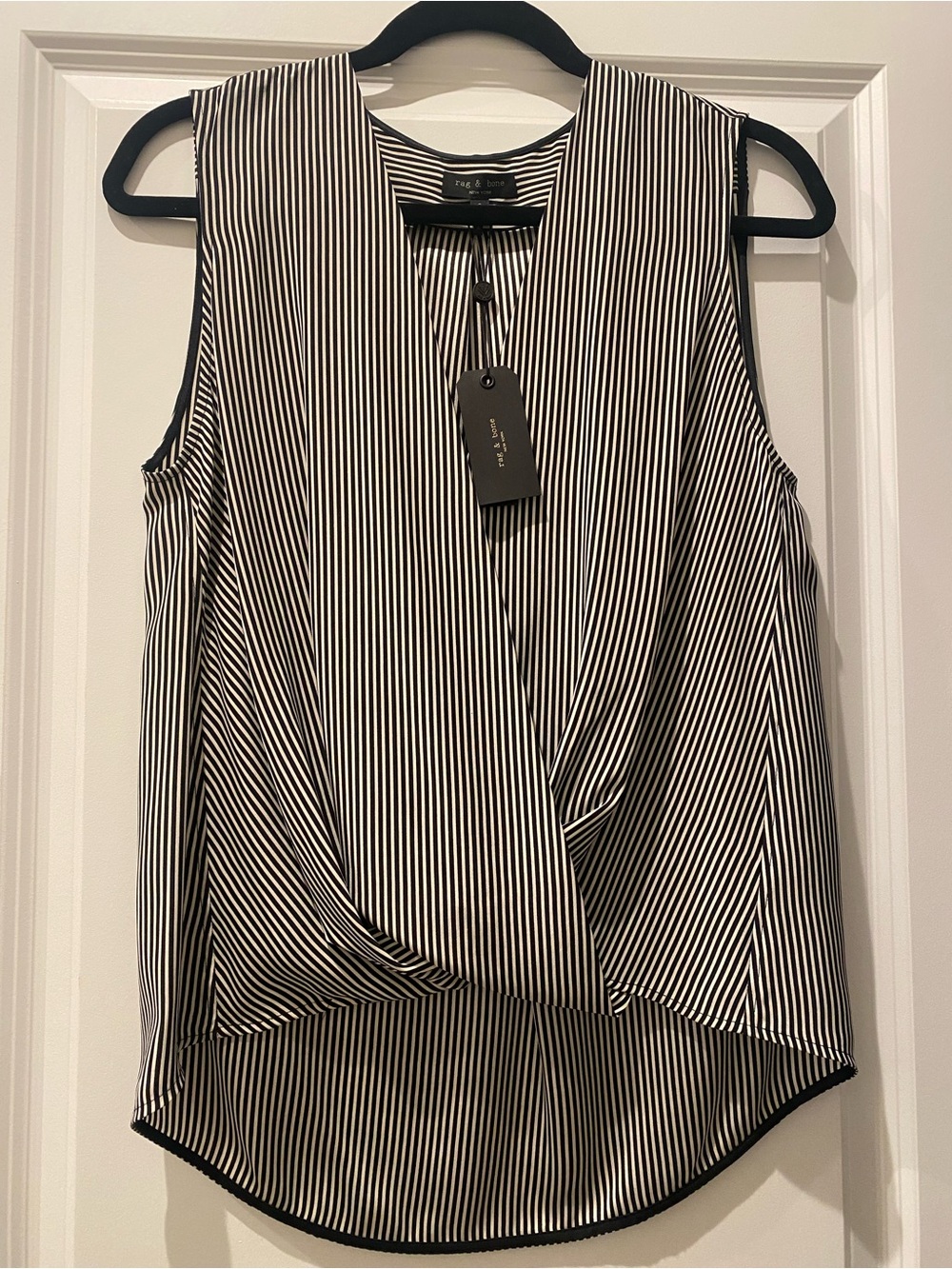 rag & bone Black and White Striped Sleeveless Drape Camisole